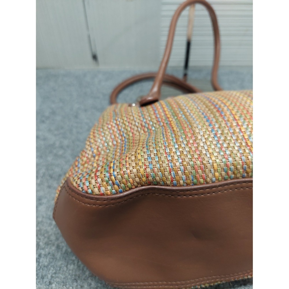 Croft & Barrow Women Shoulder Bag Small Brown Stripe Braided Leather Trim Casual - Picture 8 of 16